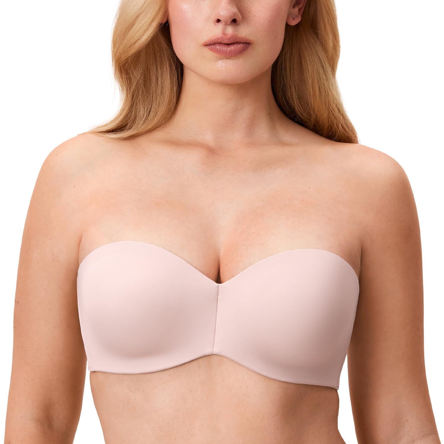 DELIMIRA Women's Strapless Bras Underwire Support Non Padded Plus Size Minimiser Bra Gentle Rose 42C