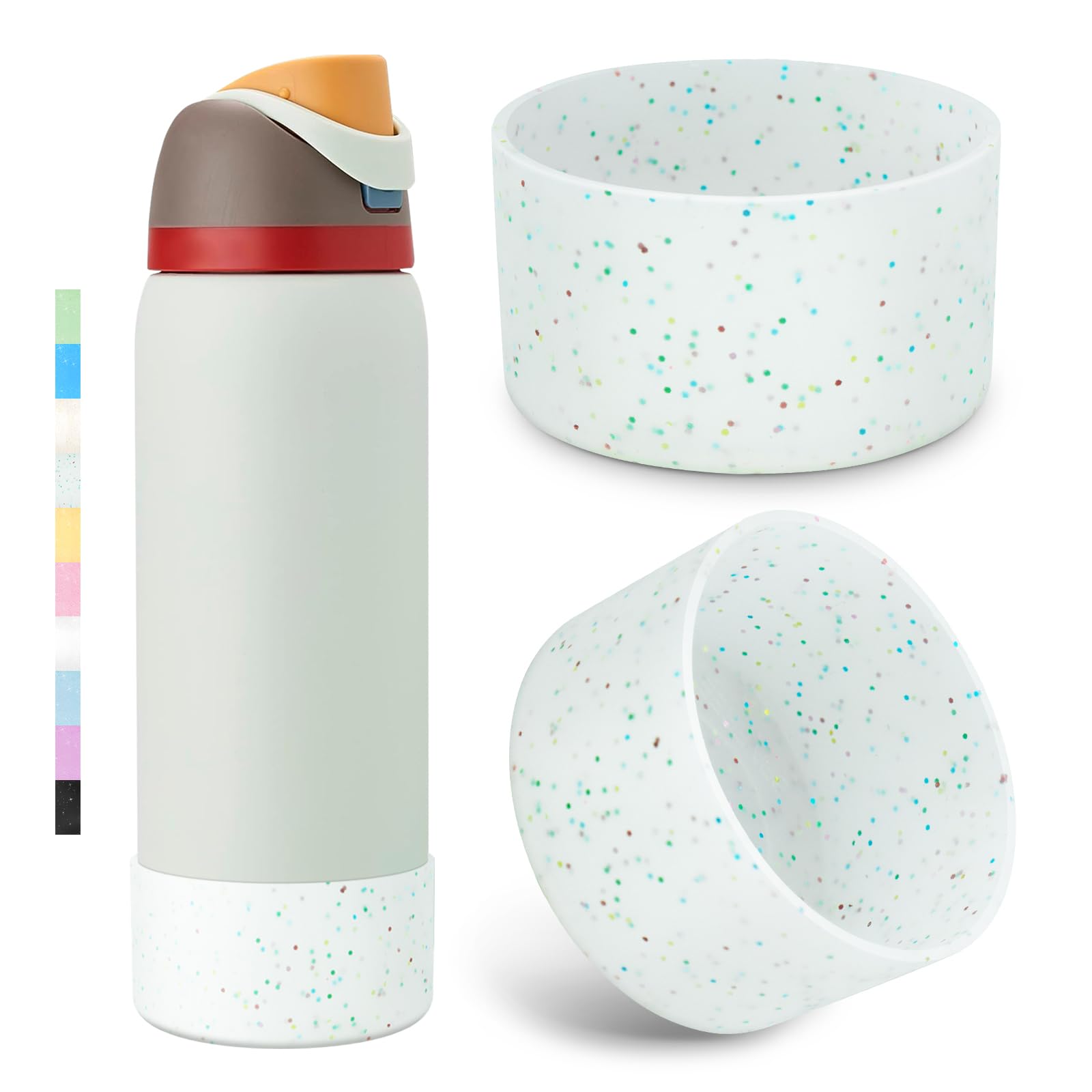 Allwith 2PCS Glitter Silicone Boot for Owala Water Bottle, Anti-Slip Protective Sleeve for Owala Twist,FreeSip and Flip Stainless Steel Water Bottle,
