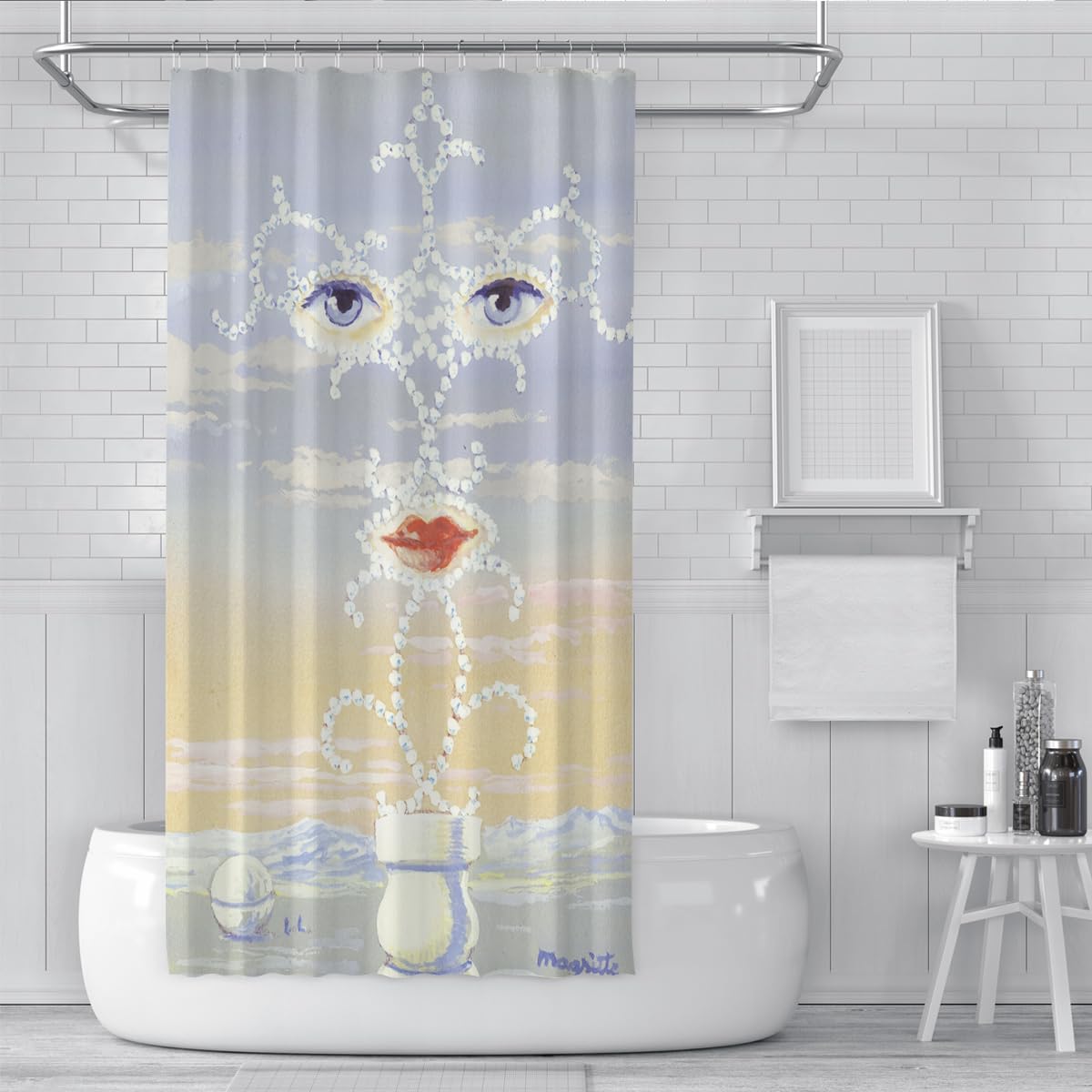 Surrealismus Kunst Duschvorhang Fantasie Augen und Mund Berühmte Malerei Druck Badevorhänge Duschset mit Kunststoffhaken Wasserdicht 180 x 180 cm