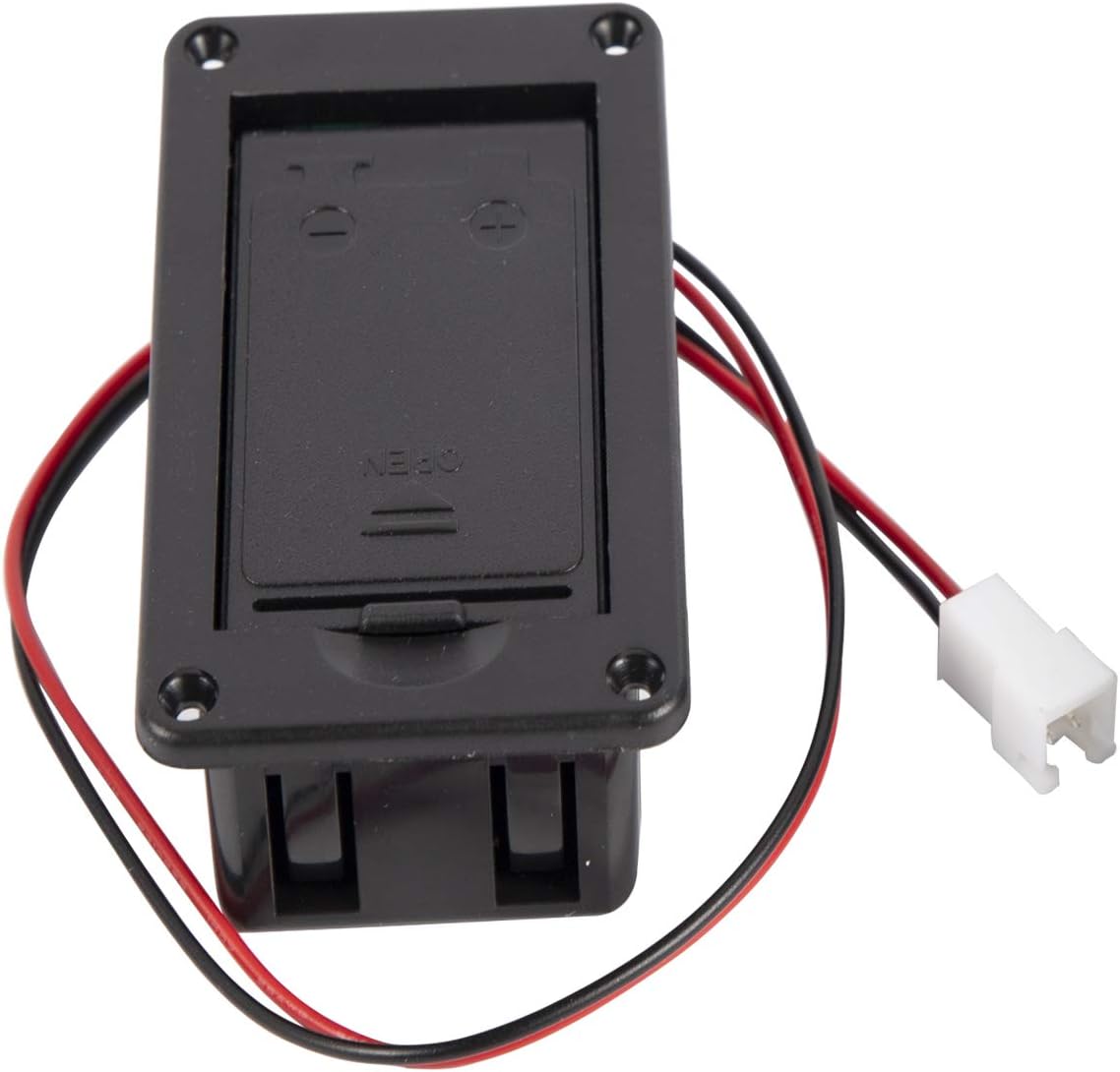 9V Battery Box Case Holder with Metal Contacts Spring & 2 Pin Plug for Active Guitar Bass Pickup