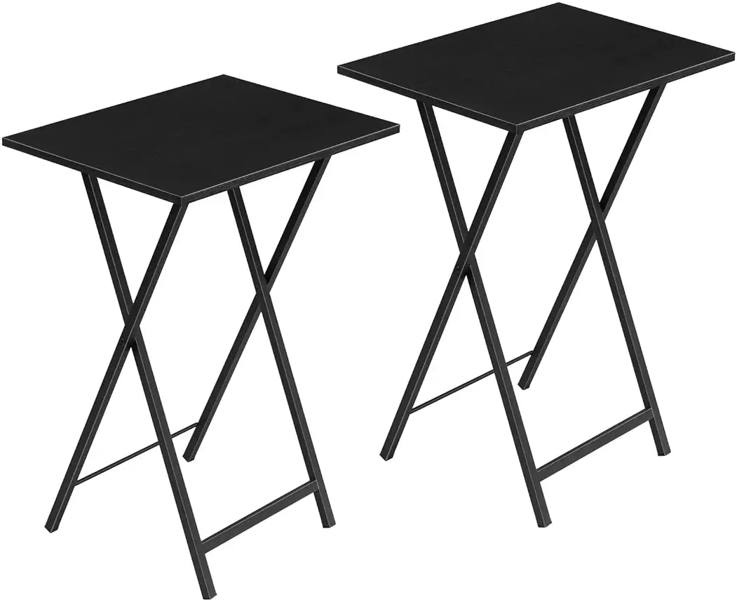HOOBRO Folding Tables 2 Set, TV Tables for Eating Foldable, TV Tray Table, Small Sofa Laptop Dinner Table for Small Space, Metal Frame, Black EUBK25BZ01