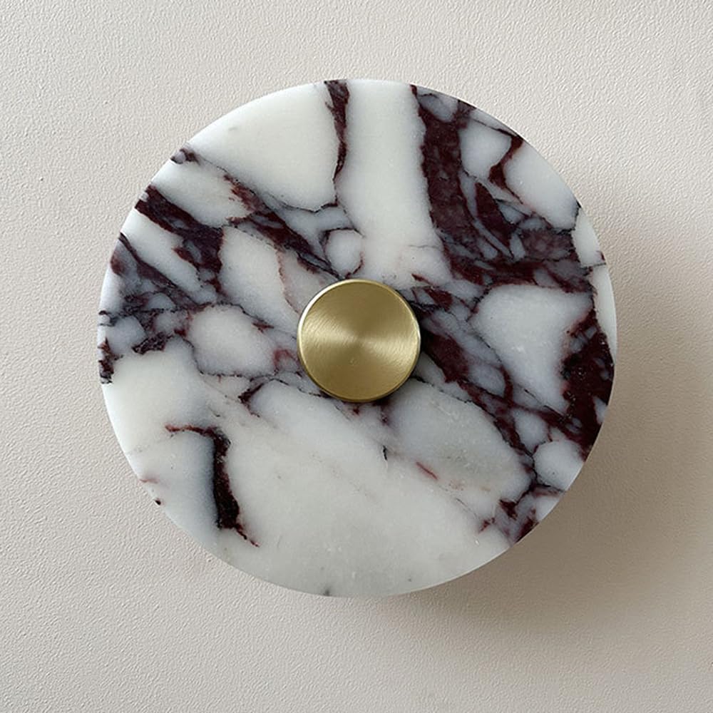 GUOGUOSM 7.8in Round Wall Sconce, Nordic Industrial Style Alabaster Wall Light, LED Warm Light Marble Wall Lamp, Living Room Bedside Corridor Decorative Lighting Fixtures