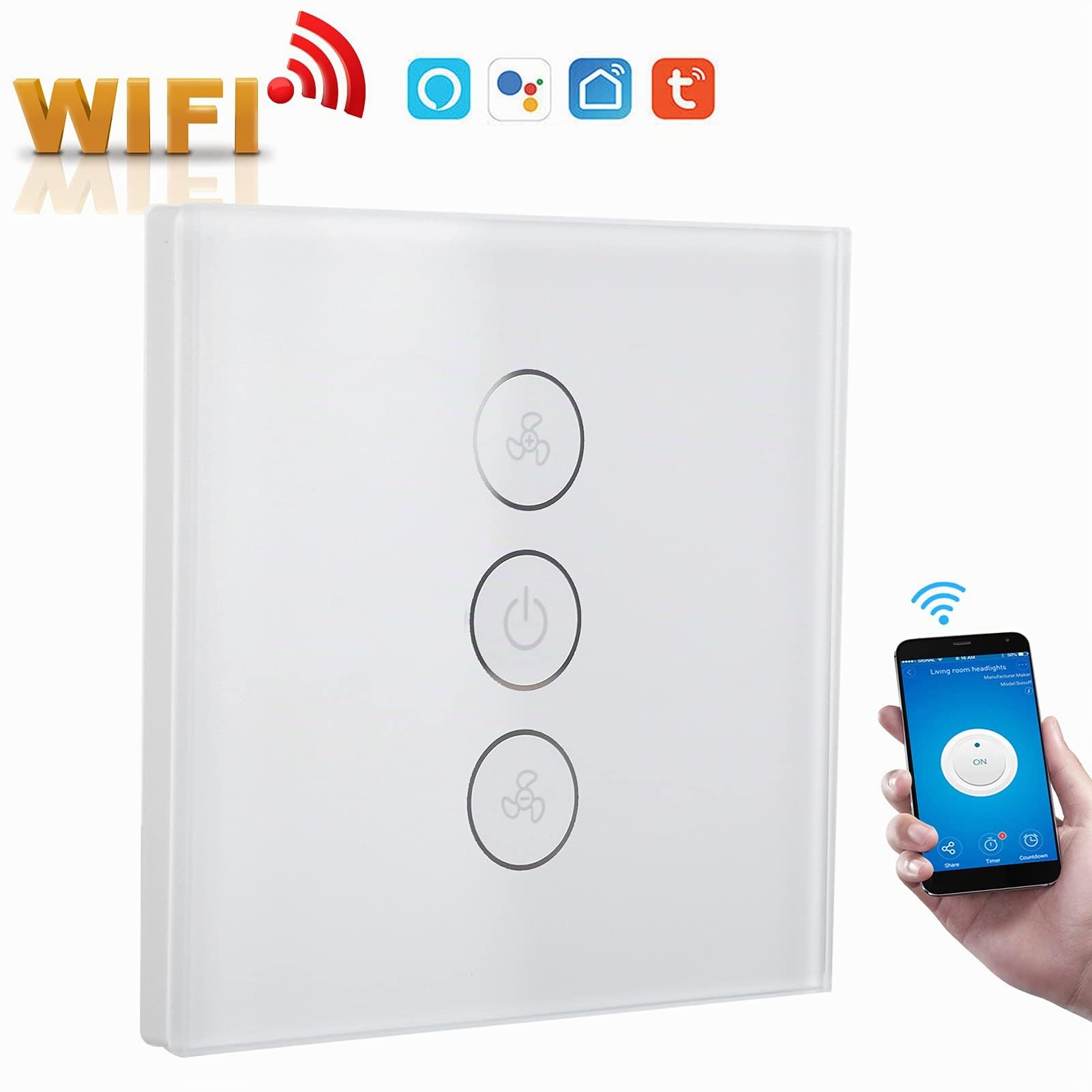 Interruttore Intelligente della Ventola Interruttore della Luce WiFi Interruttore della Luce del Controllo Vocale Telecomando Interruttore Intelligente(bianca)