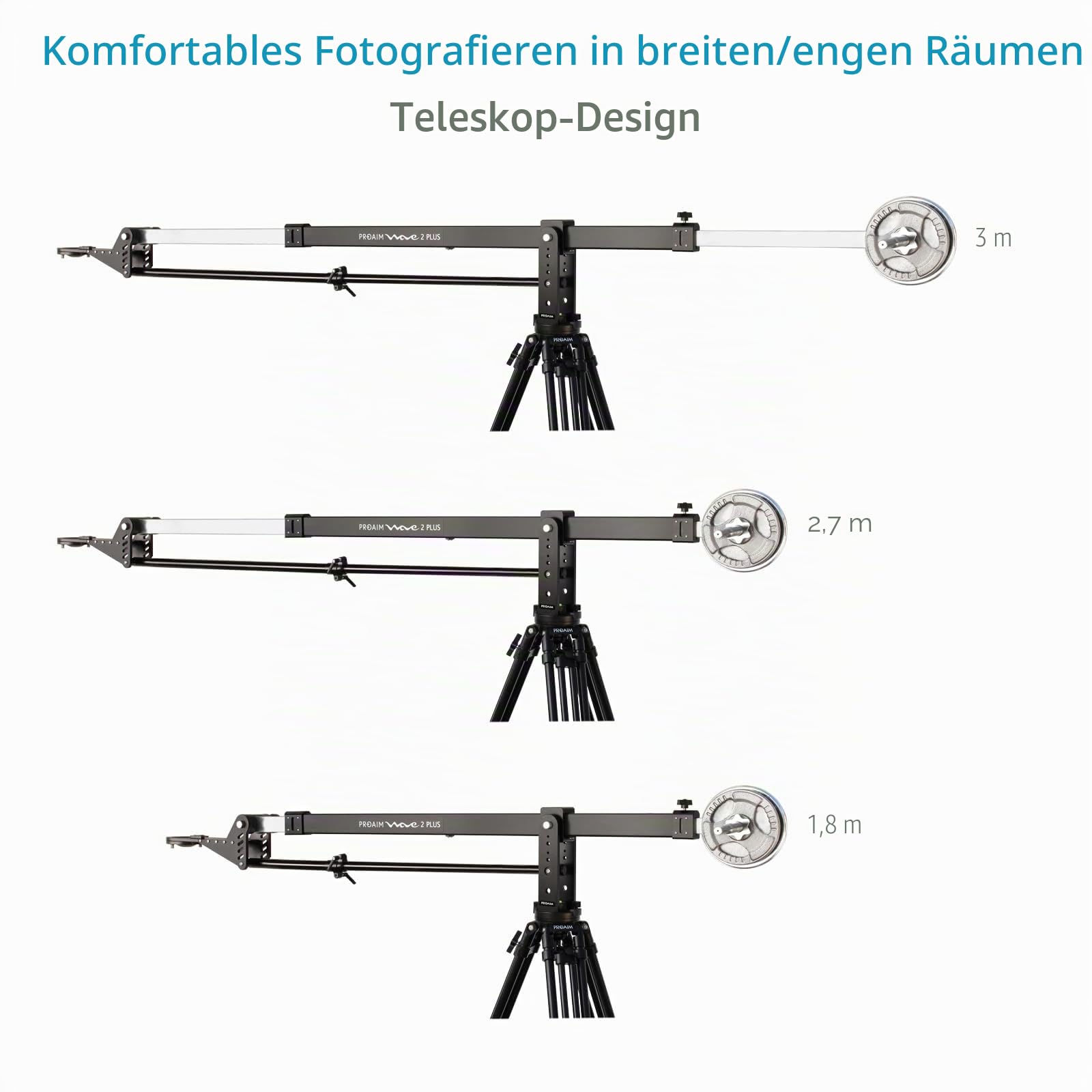 Proaim 10 'Wave-2 Jib Crane für Kamera/Gimbals/Pan Neigköpfe. Beinhaltet eine 100 -mm -Schüssel mit 75 -mm -Schüsseladapter. Für DSLR-Videokamera-Setups von bis zu 25 kg / 55 lb (P-WV-2PL)