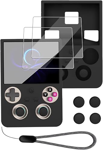 Case for ANBERNIC RG477V, FJIASTB Kids-Friendly Soft Silicone Protective Cover with Soft Screen Protector, Shockproof, Waterproof Black