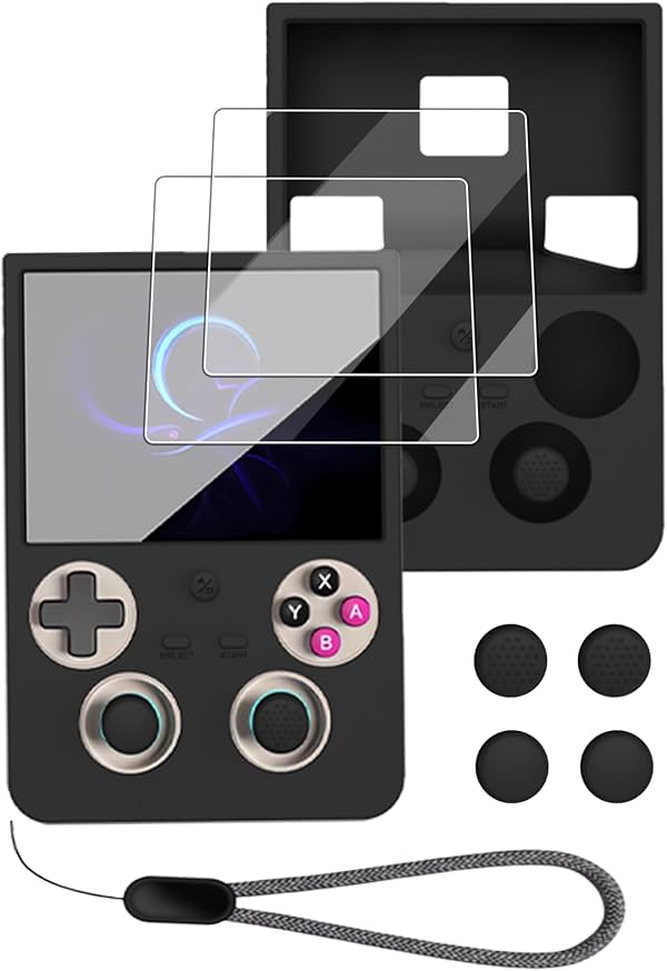 Funda para ANBERNIC RG477V (Negro) | cubierta protectora de silicona suave amigable para niños con protector de pantalla suave, a prueba de golpes y resistente al agua