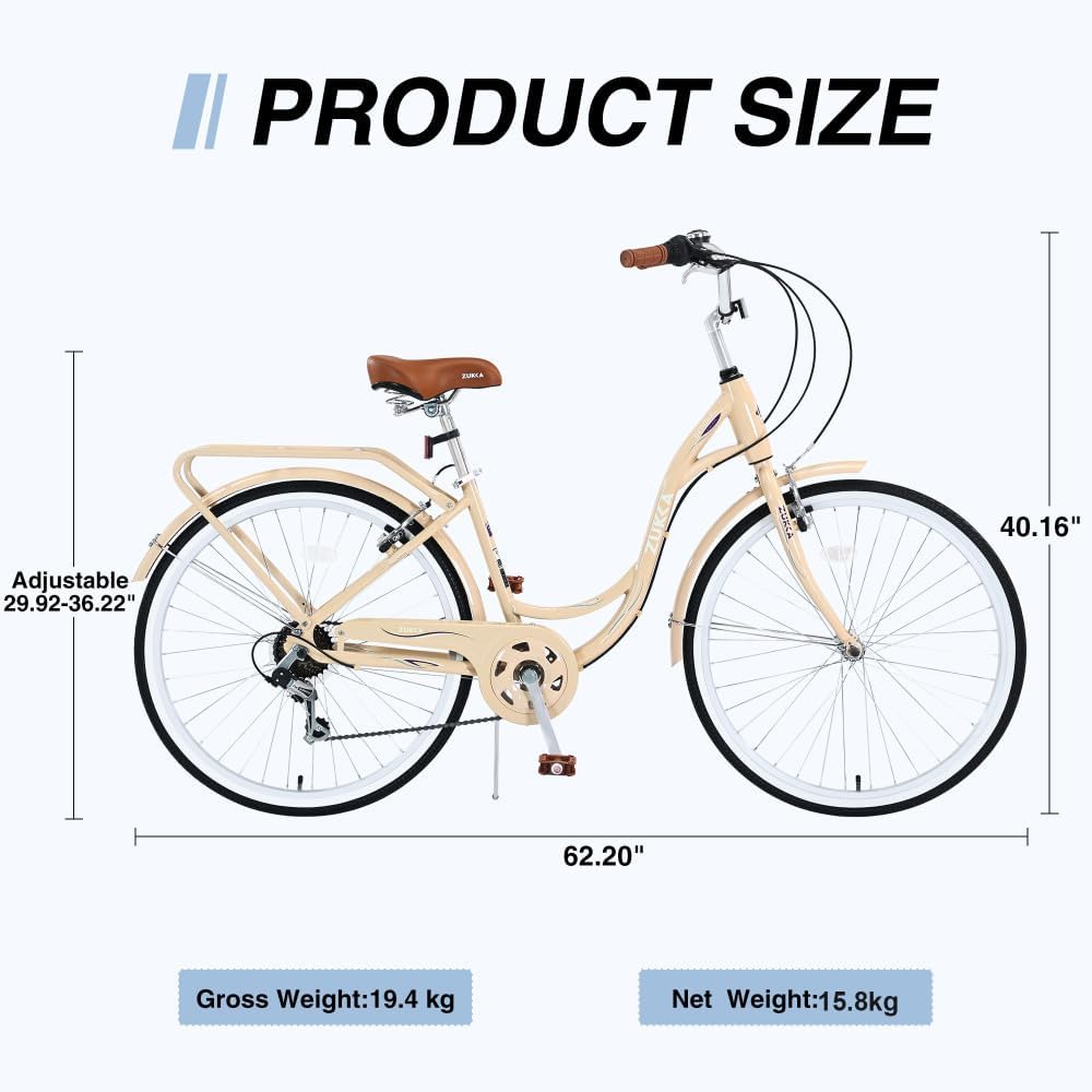 Women's 24 Inch Steel Frame Comfort Bike with 7-Speed Shifting and Step-Through Design for Smooth City Rides