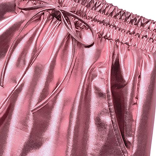 Women's Metallic Shorts Yoga Shiny Sparkly Hot Drawstring Outfit Short Pants M #TOP4