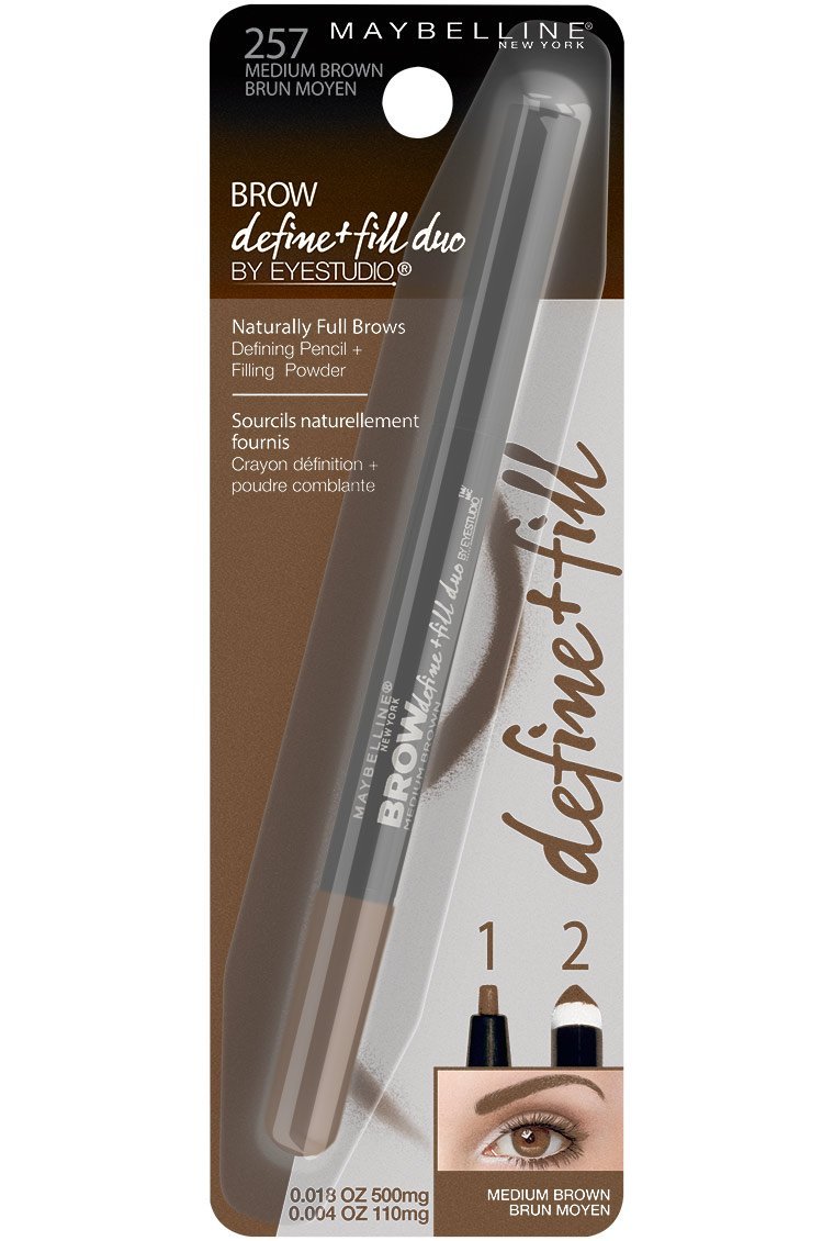 Maybelline Brow Define and Fill Duo 2-in-1 Defining Pencil with Filling Powder, Medium Brown, 0.021 Ounce