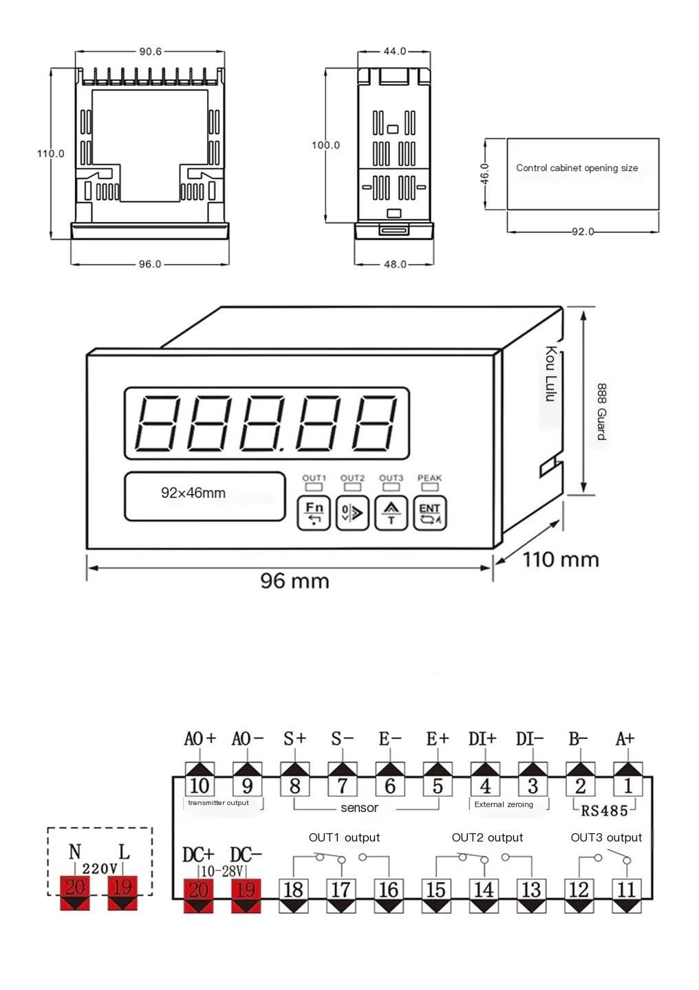Cella di carico e indicatore digitale | Set di pulsanti precisione in acciaio inossidabile Uscita analogica 4-20mA 0-10V(200KG,RS485 10-28V)
