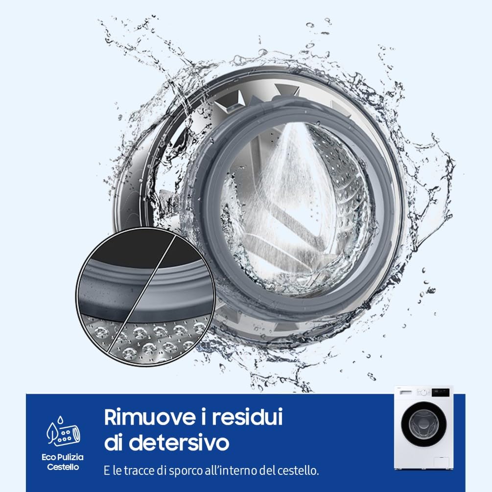 Samsung Lavatrice Serie 3000 WW90FG3M05AWET Libera installazione, 9 Kg, Wifi, Lavaggio Rapido, Vapore Igienizzante, Carica Frontale, 59,5l x 85h x 52p cm