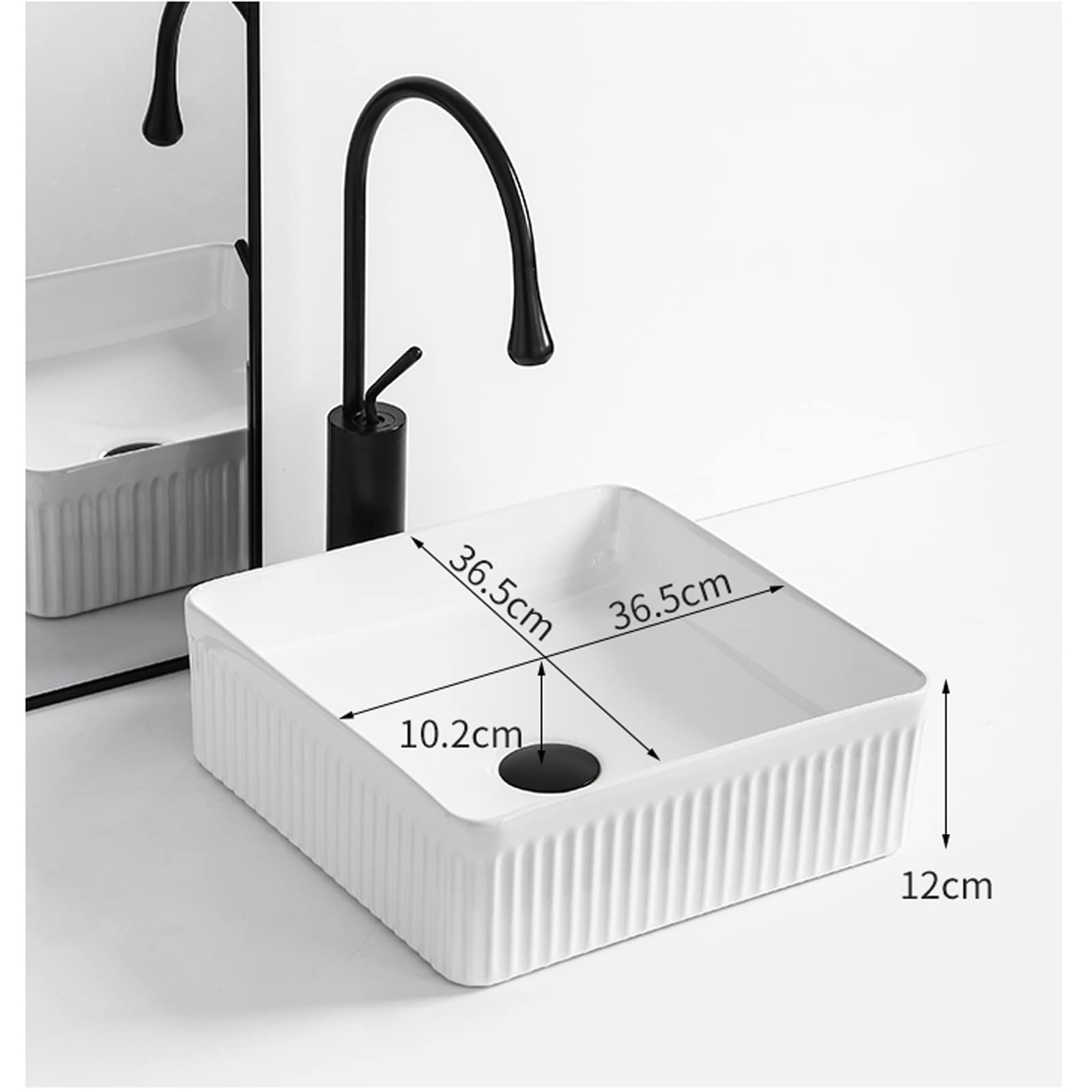Umywalki Łazienkowe - Umywalka Nablatowa Łazienkowa 14"X14", Umywalka Ceramiczna Nablatowa Z Kranem, Biała Umywalka Meblowa, Umywalka Nablatowa,White Faucet Set-One Size