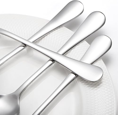 Miniatura 4 de Suwimut 30 cucharas de cena de acero inoxidable, cucharas grandes de 8 pulgadas, cucharas de metal pulido con espejo, cuchara de mesa apta para