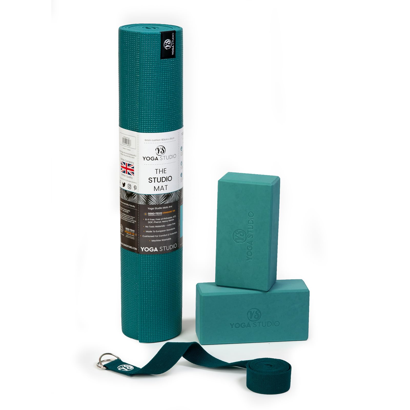 Yoga Studio OEKO-TEX Starter Yoga Set, Yogamatte, 2 x EVA Yoga Steine und Yoga Gurt für Zuhause, Fitnessstudio, Yoga Training