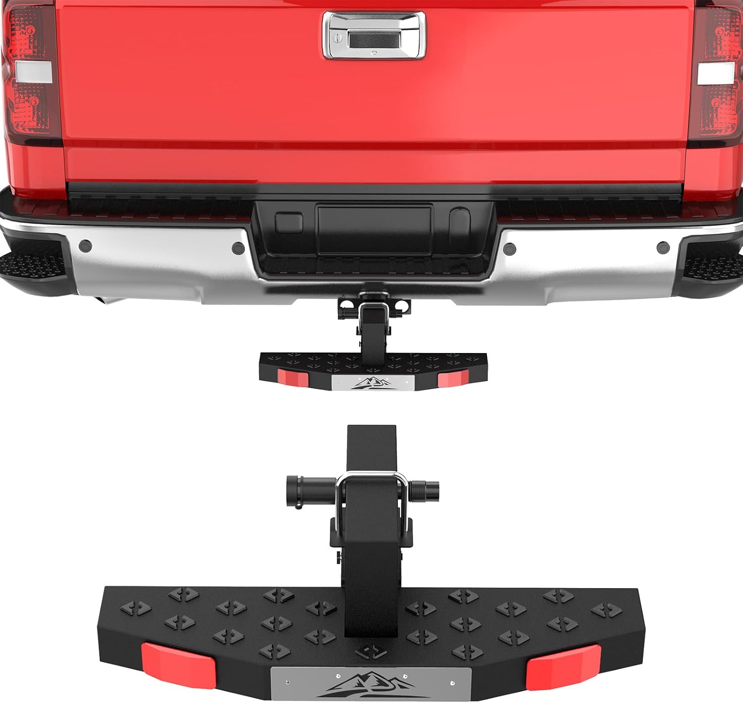 Hitch Step with 2" Hitch Receiver, Universal Trailer Towing Hitch Step Bar Front Rear Bumper Guard Protector for Trucks,SUV, Toyota, GMC, Ford, Dodge RAM, Jeep, Heavy Duty Steel with 500 LBS Capacity