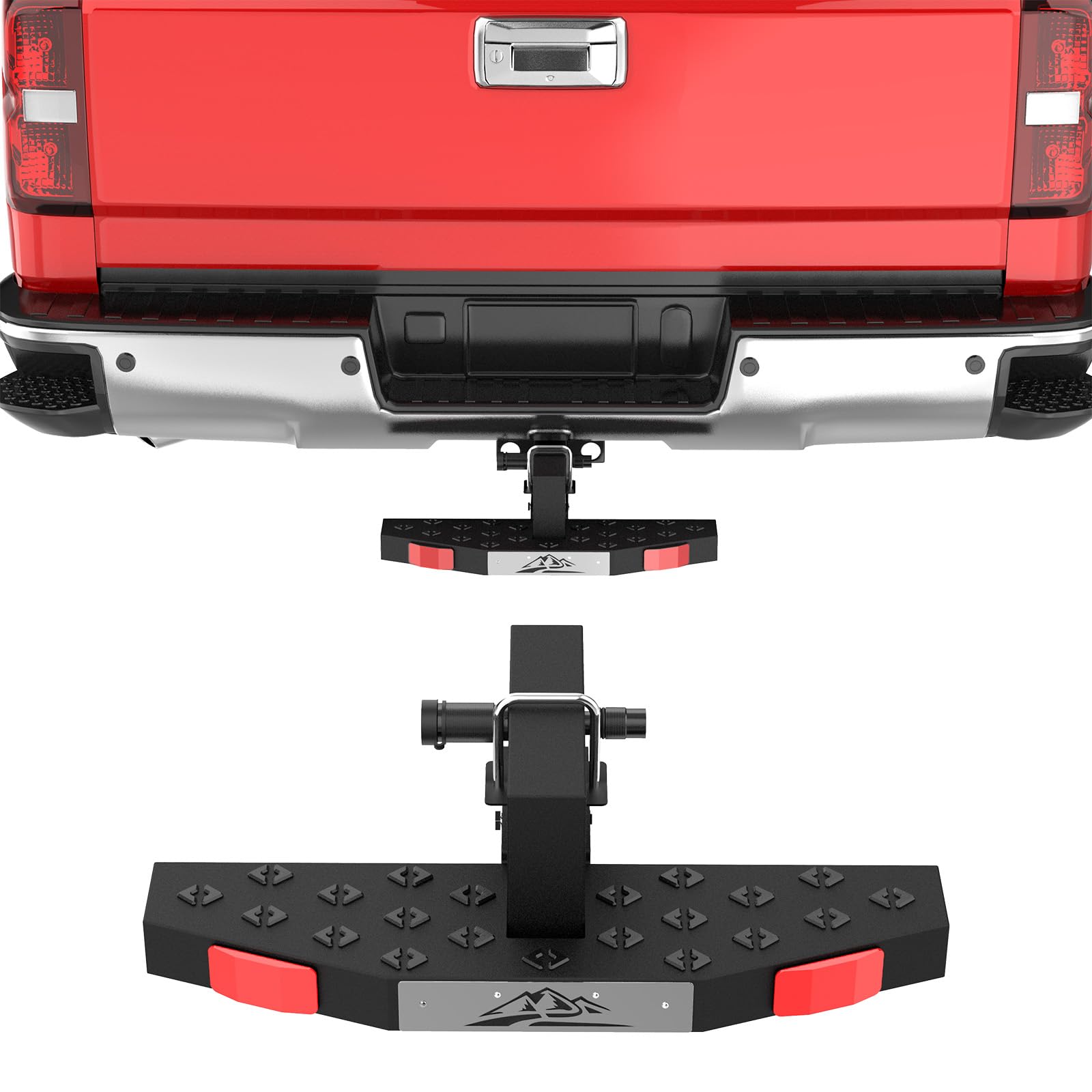 Hitch Step with 2" Hitch Receiver, Universal Trailer Towing Hitch Step Bar Front Rear Bumper Guard Protector for Trucks,SUV, Toyota, GMC, Ford, Dodge RAM, Jeep, Heavy Duty Steel with 500 LBS Capacity