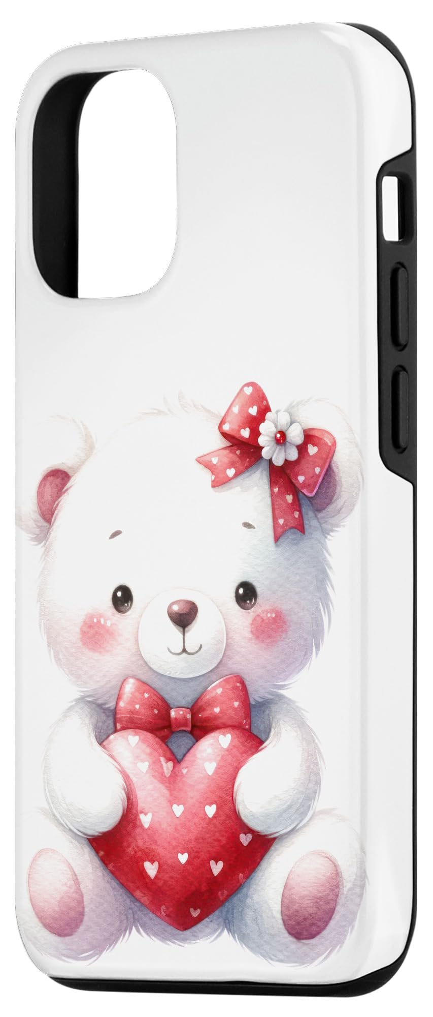 iPhone 15 Pro White Teddy Bear Love Valentine's Day Red Heart Case - Image 2