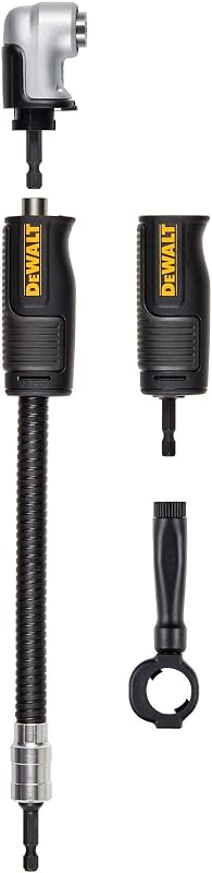Accesorio de taladro de ángulo recto DEWALT, adaptador de taladro de 12 en 90 grados, eje flexible recto flexible de impacto FLEXTORQ modular compacto 4 en 1 (DWAMRASETFT)