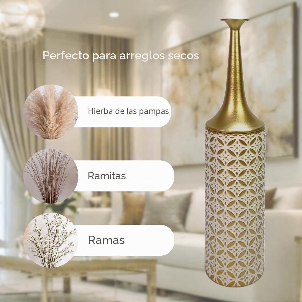 Leewadee Gran Jarrón de Suelo 65 cm Metal para Pampa & Flores Secas | Jarrón Deco para el Salón, ideal para Pampa & ramas. Irrompible, sin astillas, moderno & industrial