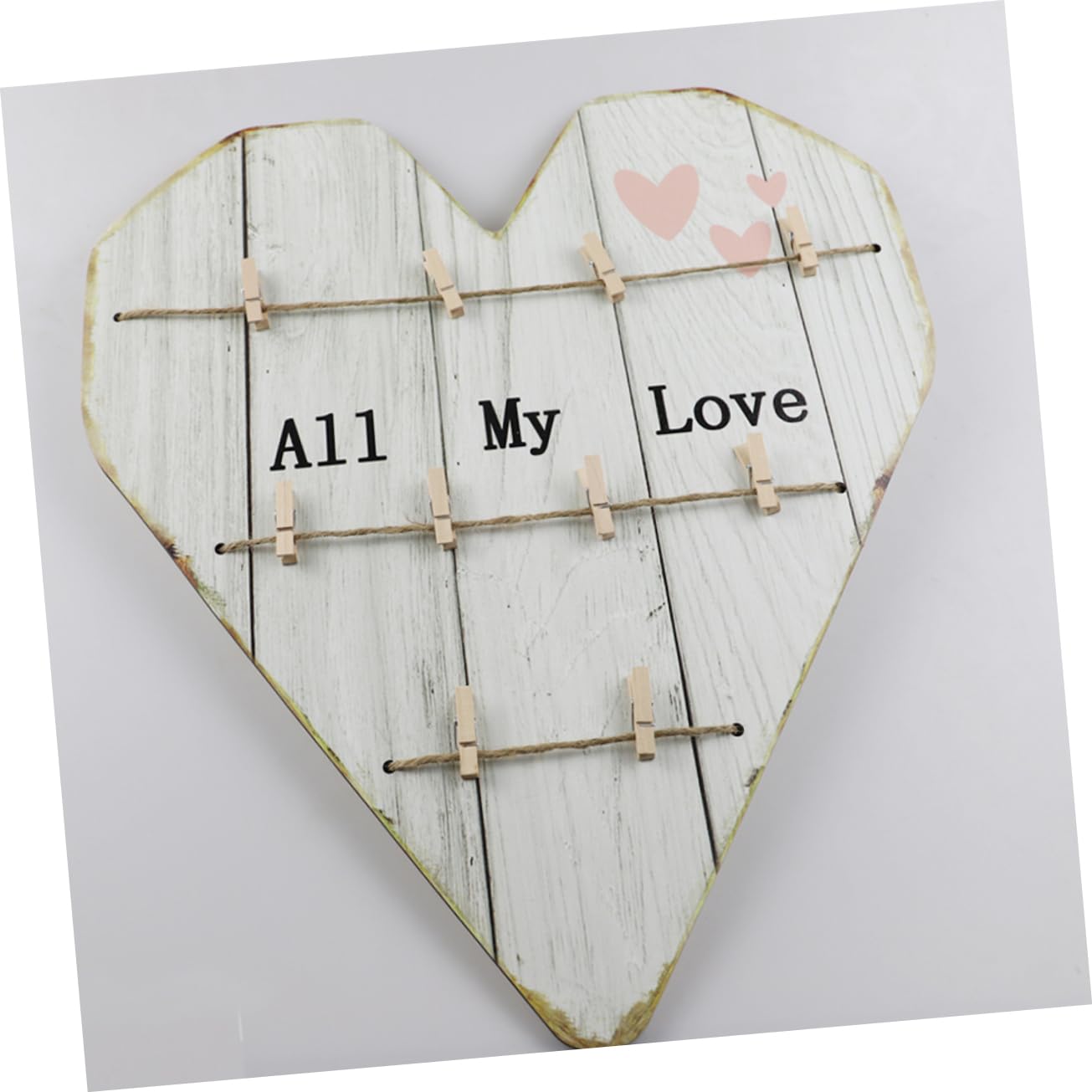 Cuore Portafoto in Legno Beige, Decorazione da Parete Rustica per Casa e Matrimonio, per Foto e Ricordo
