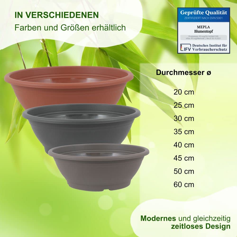 MePla Pflanzschale mit Bodenloch ø50 cm, Anthrazit, wetterfest aus UV-beständigem Kunststoff