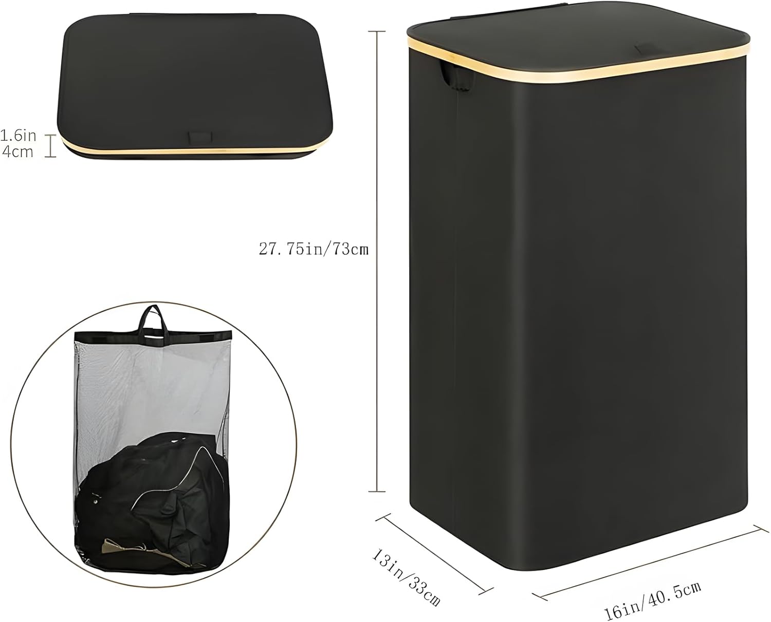 AQQA 2 Pack Laundry Hamper with Lid, 100L Large Clothes Hampers,Cloth bags for stacking and storing diapers and blankets for Bedroom, Bathroom, Dorm, Laundry Room, Black & Grey
