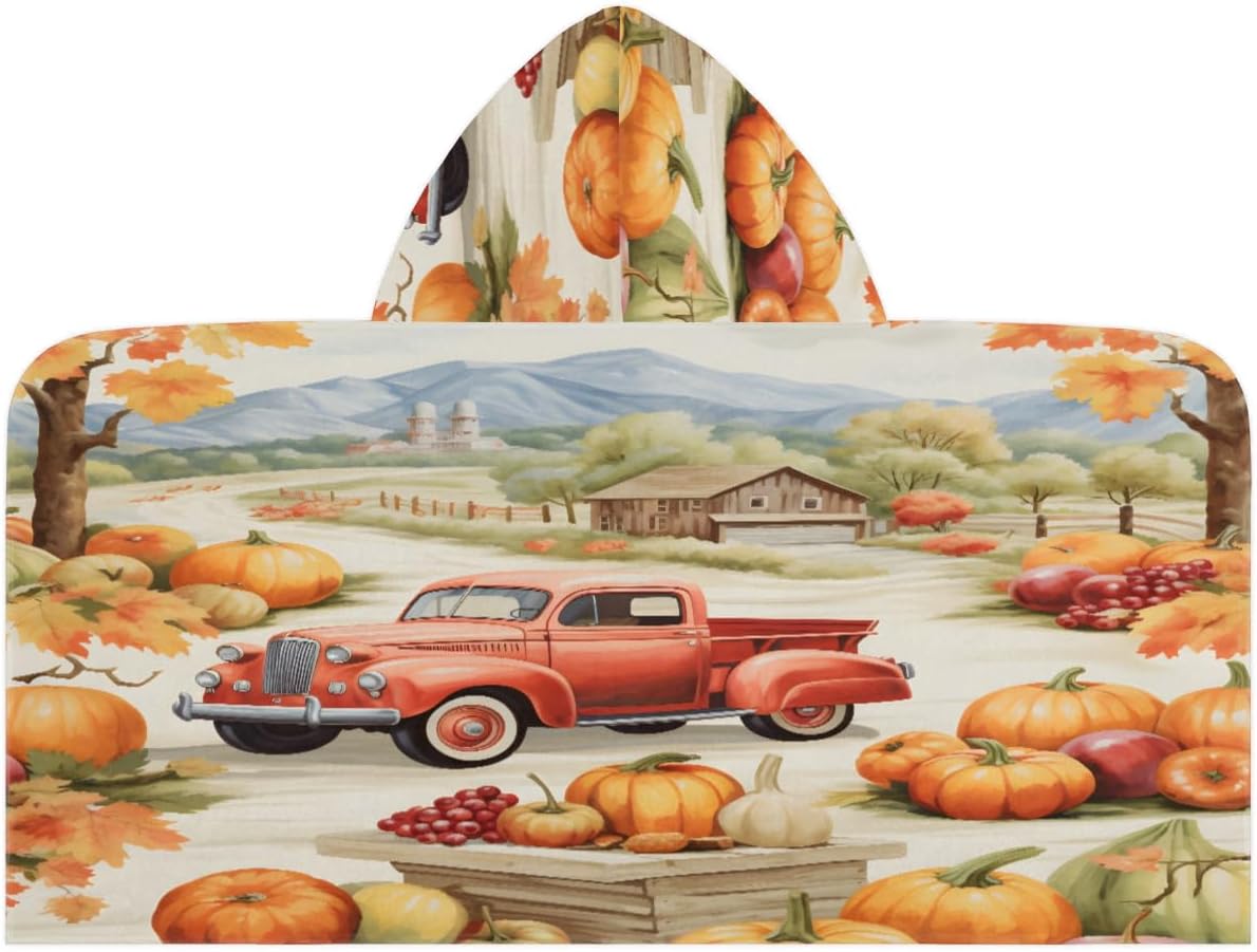 Kid Bath Towels Harvest Farmhouse Kids Towel with Hood for Girls Boys Beach Towel Pool Cover Up Soft Absorbent Toddler Hooded Bath Towel for Shower, Beach, Pool