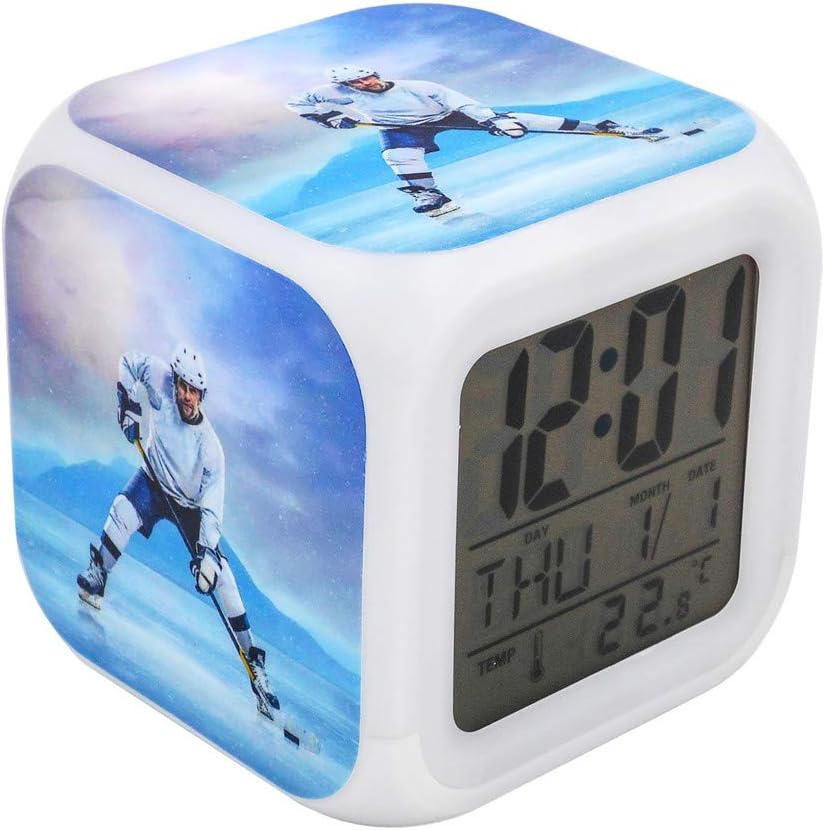 EGS New Digital Alarm Clock Ice Hockey Player Blue Plastic Desk Table Led Alarm Clock Creative