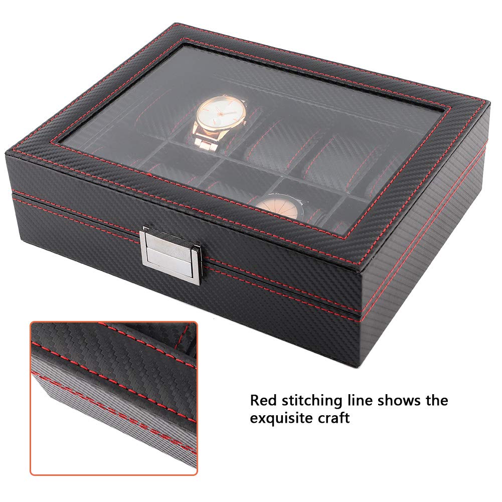 Scatola per Orologi a 10 Slot con Design in Fibra di Carbonio | Elegante contenitore per esposizione, materiali durevoli, include morbidi cuscini