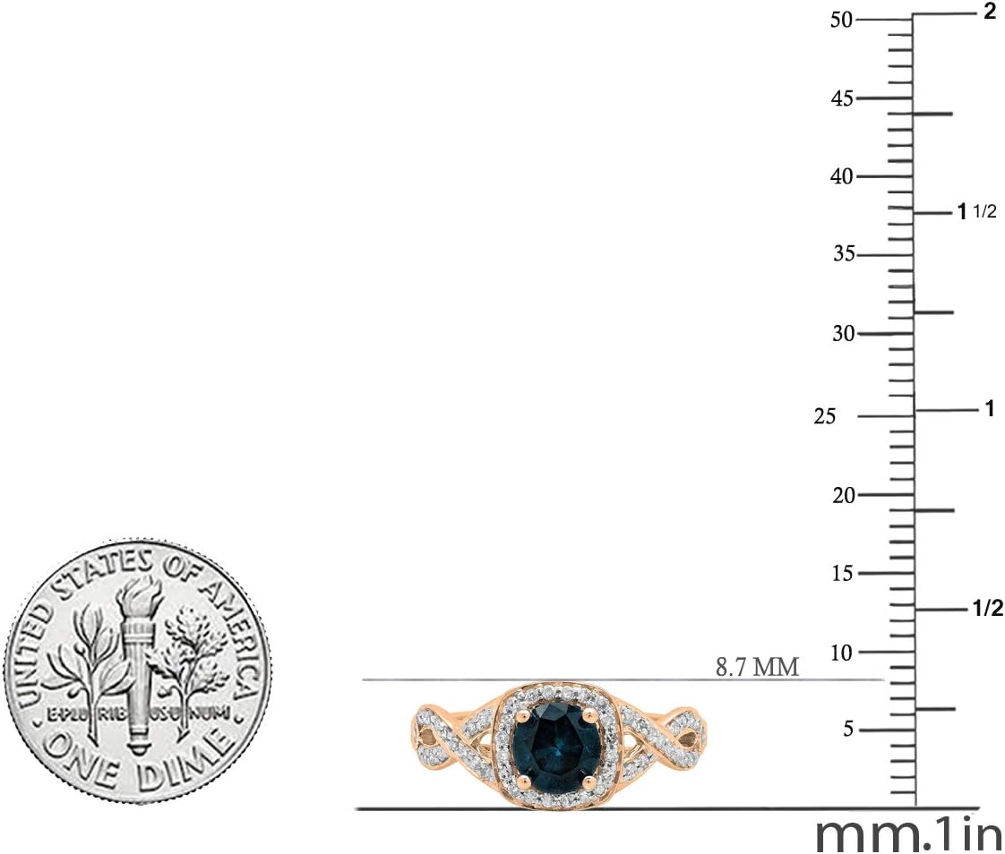 Dazzlingrock Collection 1.00 Ctw Round Blue & White Diamond Womens Swirl Split Shank Halo Engagement Ring, 14K Solid Gold