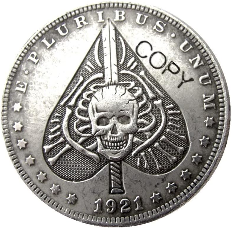 Copia 1921 EE.UU. Hobo Morgan Moneda Cráneo Espada Esqueleto Ace Spade Spades Tarjetas Juego Plata Plateado Réplica Conmemorativa