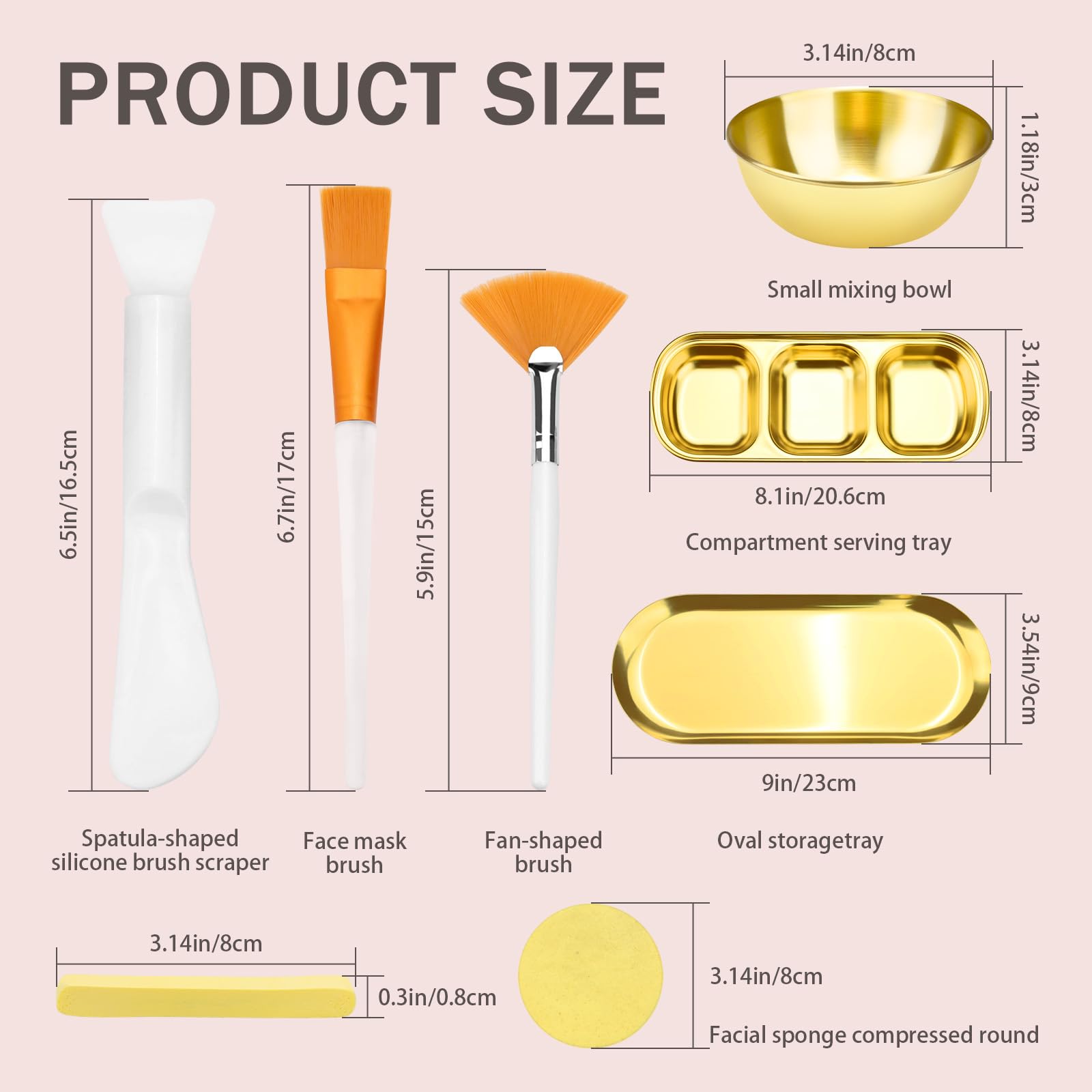 Juego de 24 cuencos y cepillos faciales para suministros de esteticista, cepillo plano y abanico para facial con cuencos para mezclar, bandeja de servir, espátula y esponja comprimida, herramienta