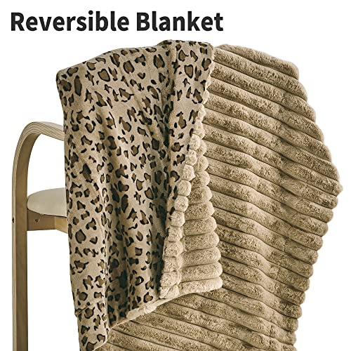 Viviland Leopard Faux Fur Throw Blanket For Couch Sofa - Reversible Soft Blanket - Cheetah Animal Print Faux Fur Throw With Brown Fleece Flannel Blanket - Cozy Furry Warm Throw - 50"× 60" #TOP3