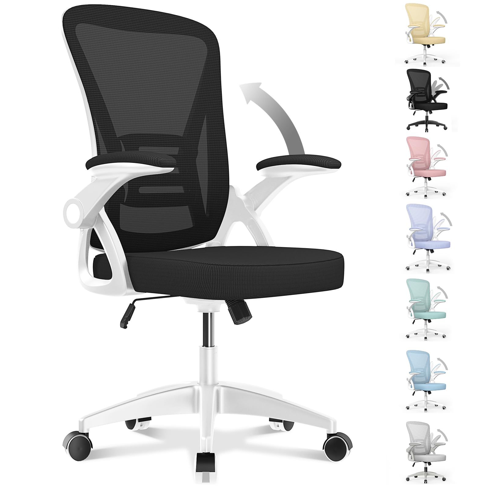 rattantree Sedia da Ufficio con Supporto Lombare, Sedia Ufficio Ergonomica con Braccioli Regolabili in Rete Traspirante, Altezza Regolabile e Schienale Inclinabile, Bianco E Nero