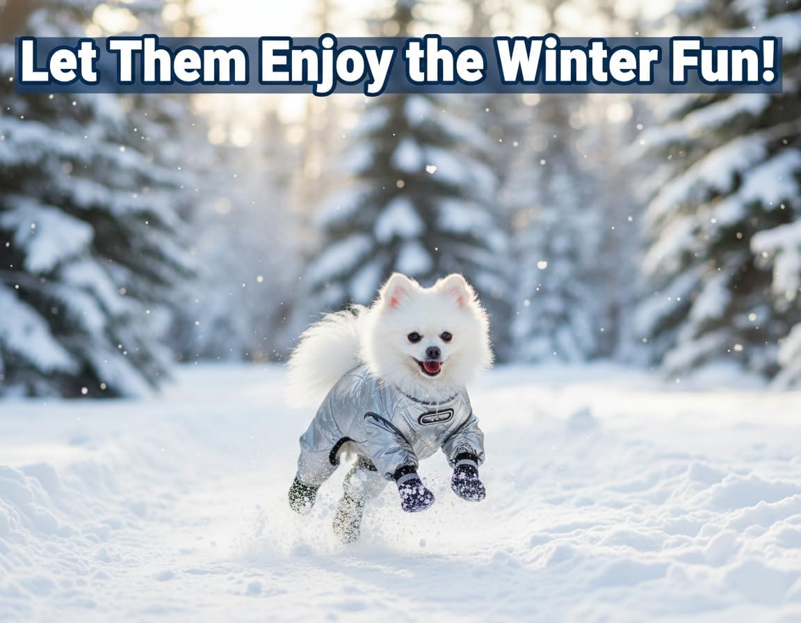 Dog Snowsuit with Boots Attached, Waterproof Snow Suit for Dogs with Booties, Winter Dog Coat with Built in Boots - Reflective Full Body Jumpsuit, Adjustable Snow Gear for Medium Large Dogs (S)