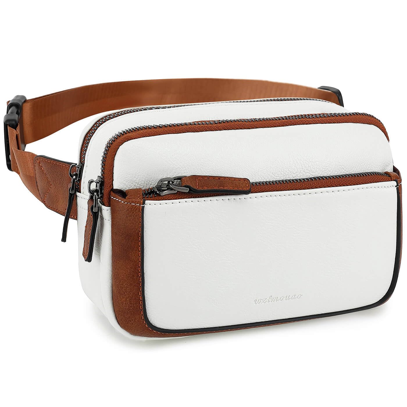 Fanny Packs for Women, Leather Vegan Belt Bag Crossbody Waist Bag Adjustable Strap, Large Fashion Everywhere Belt Bag, Beige Brown