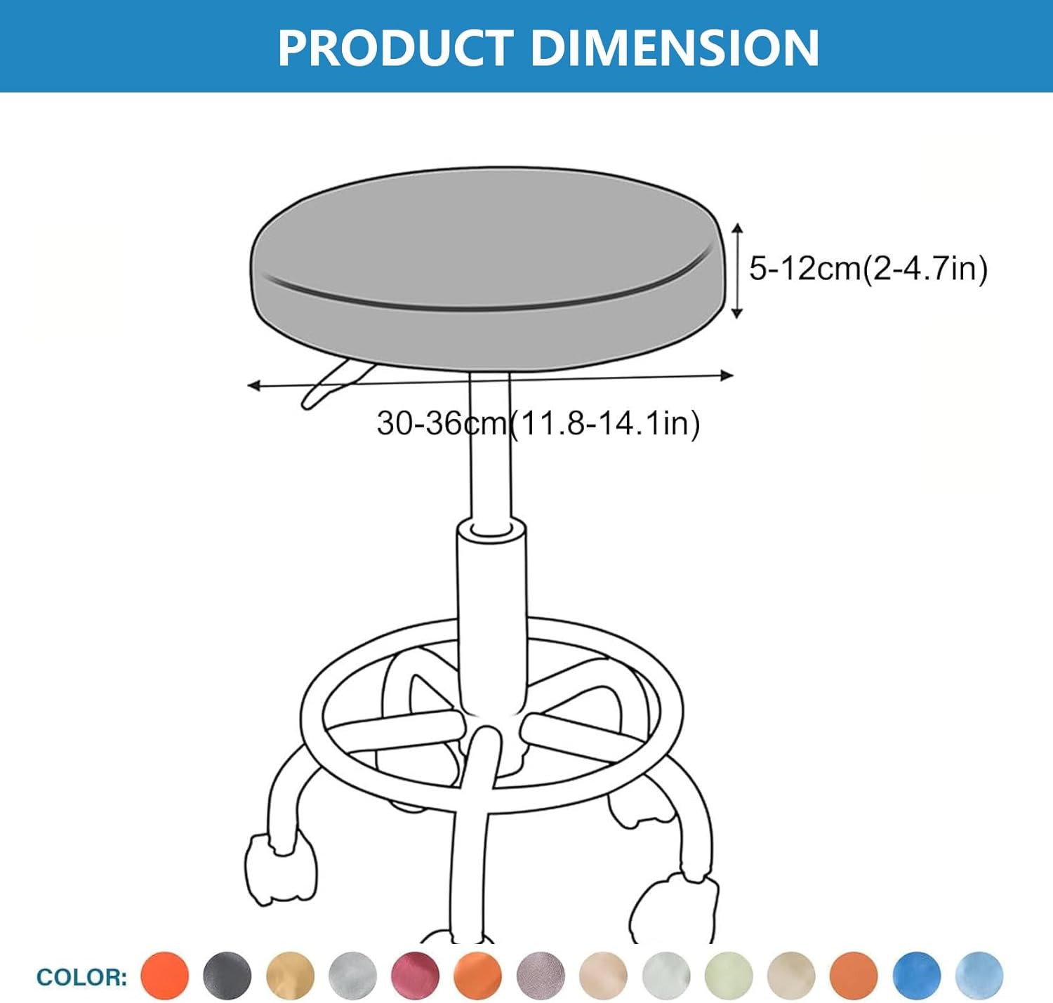 PU Leather Round Stool Cover Set (2/4/6 Pieces) - Waterproof, Easy to Clean, Elastic Edging, Non-Slip(Light Gray,6 Pack)
