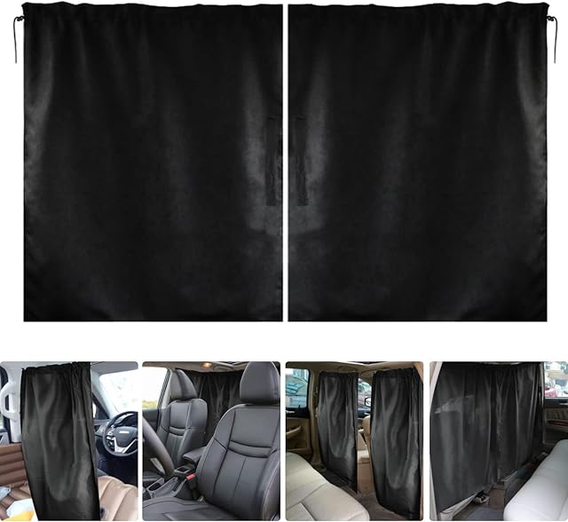 AMANMAN Car Divider Privacy Curtains Car Window Covers Car Divider Curtains Sun Shade Removable Front Rear Side Window Covers Anti-UV Detachable Simple Curtain for Travel Nap Night Car Camping (Black)