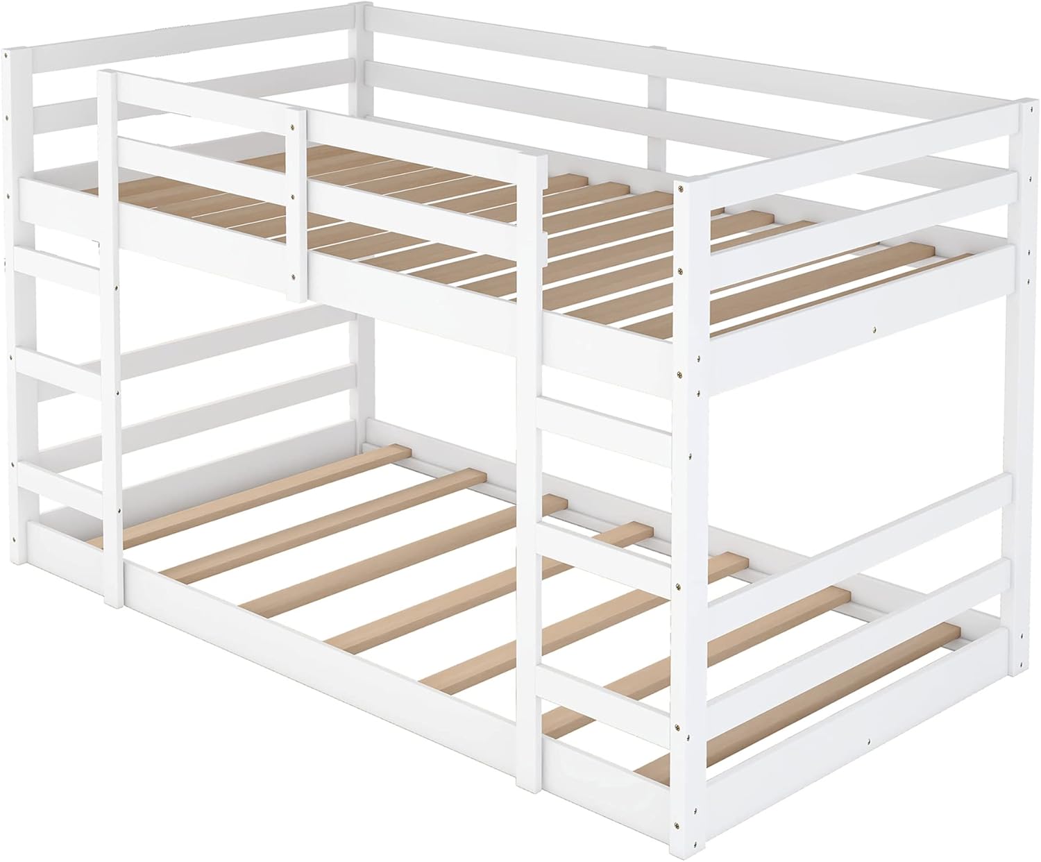 Bellemave Bunk Beds Twin Over Twin Low Bunk Bed Frame Wood Floor Bunkbed for Boys Girls Teens’ Bedroom Dorm, White