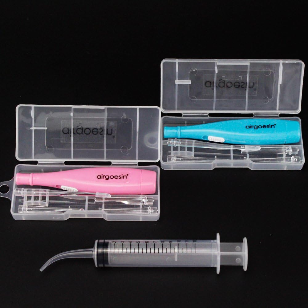 Airgoesin Upgraded 2 Lighted Tonsil Stone Remove Tool Tonsillolith Pick + Irrigation Clean Syringe Fresh Breath Oral Rinse