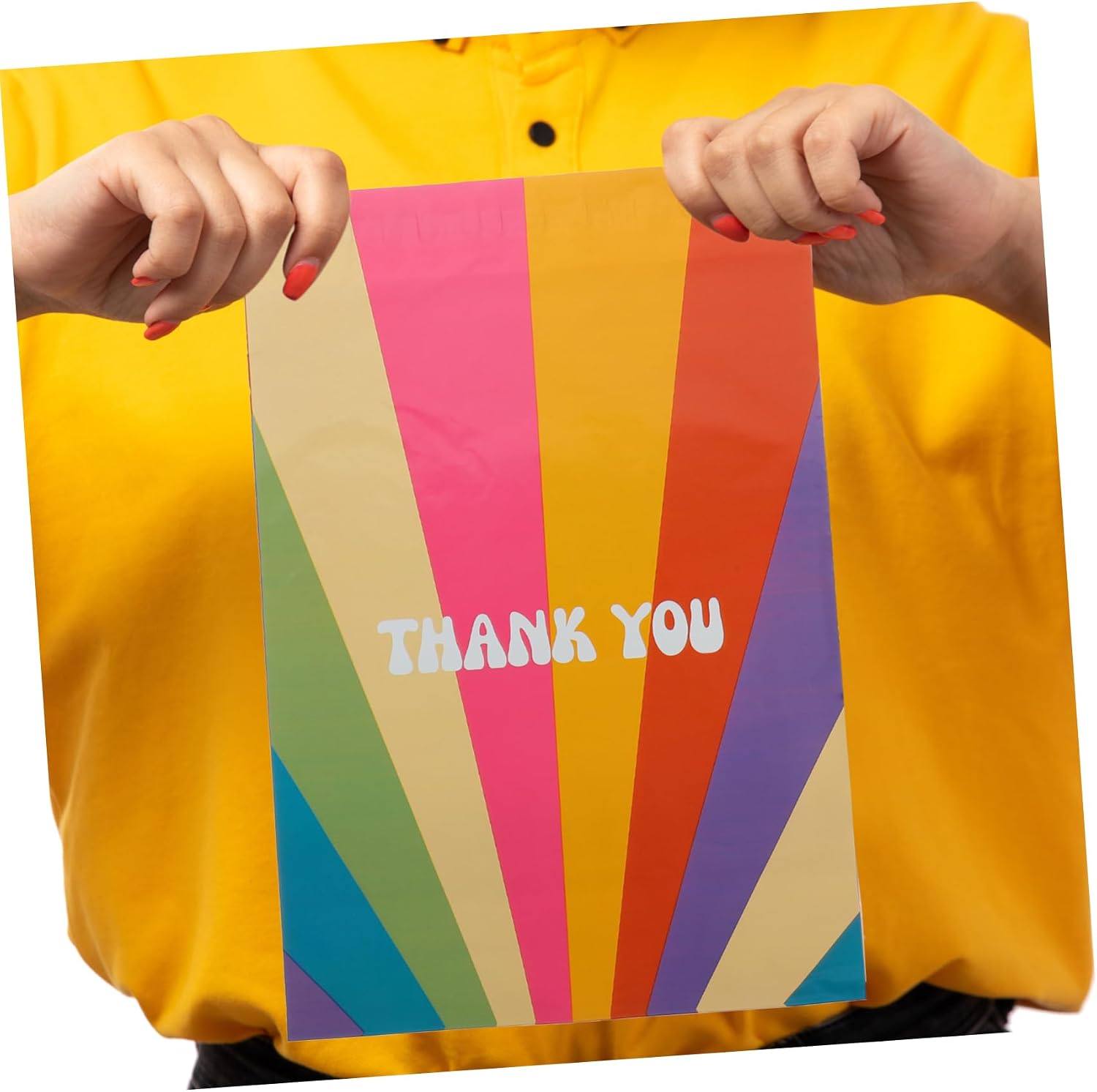 NUOBESTY 100pcs Rainbow Printed Self-sealing Shipping Bags Packaging Mailers for Clothing Lightweight and Express Bags Thank You Design