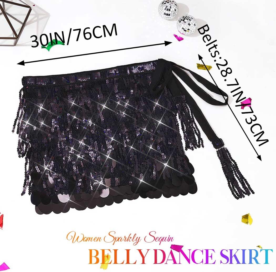 Latious Carnival Black Sequin Skirt Fringe Sparkly Belly Dance Skirt Mermaid Costume Skirts for Women - Image 4