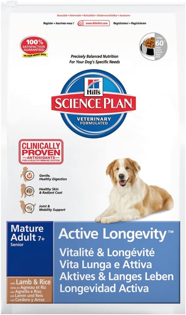 Dog Food Pet Nutrition Science Plan Mature Adult 7+ Active Longevity Lamb and Rice 12kg