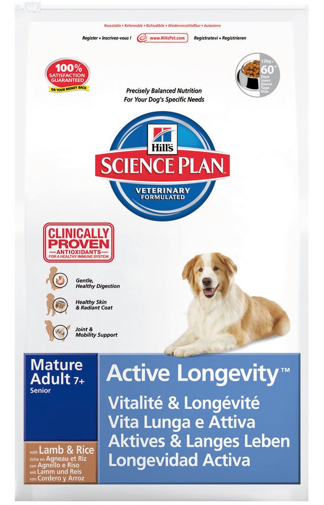 Hill'sDog Food Pet Nutrition Science Plan Mature Adult 7+ Active Longevity Lamb and Rice 12kg