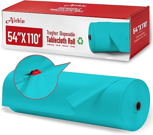 Miniatura 13 de Rollo de mantel de plástico, 310 pies x 54 pulgadas, mantel de mesa de plástico desechable negro, rollo de mantel premium PEVA impermeable negro con