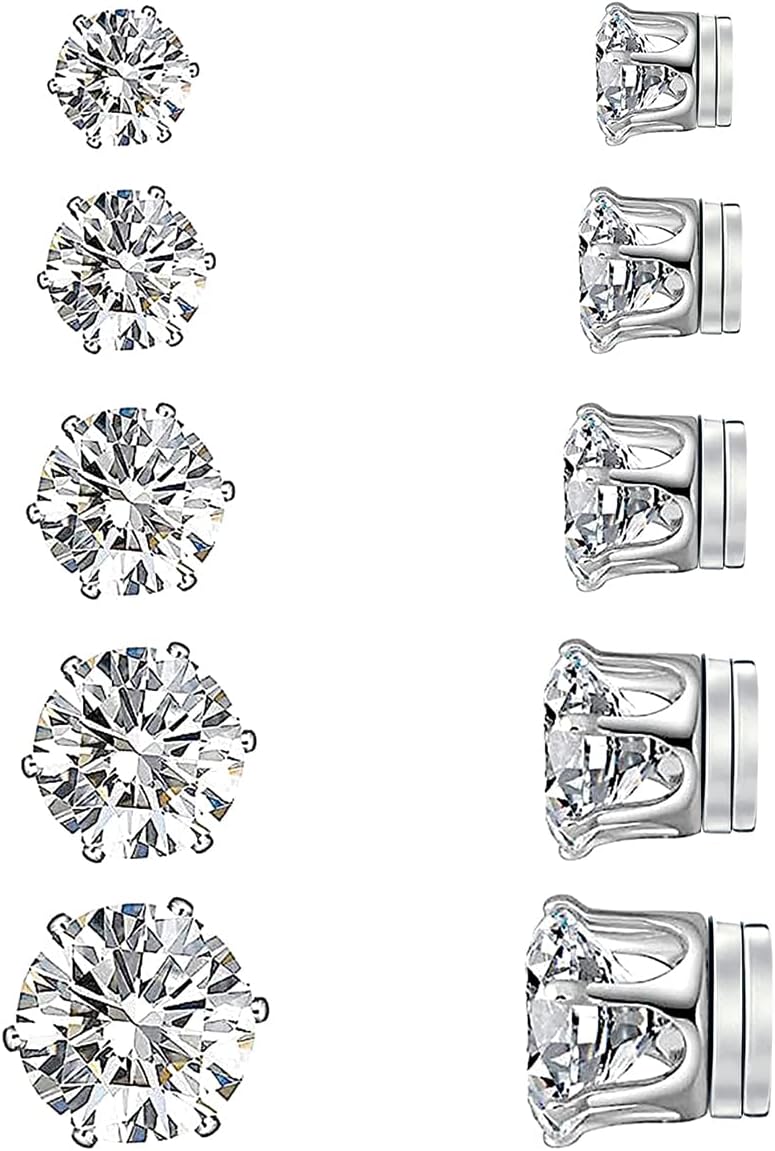 YCL&TXL 5 Pairs Hypoallergenic Stainless Steel Nonpiercing Stud Earrings Round