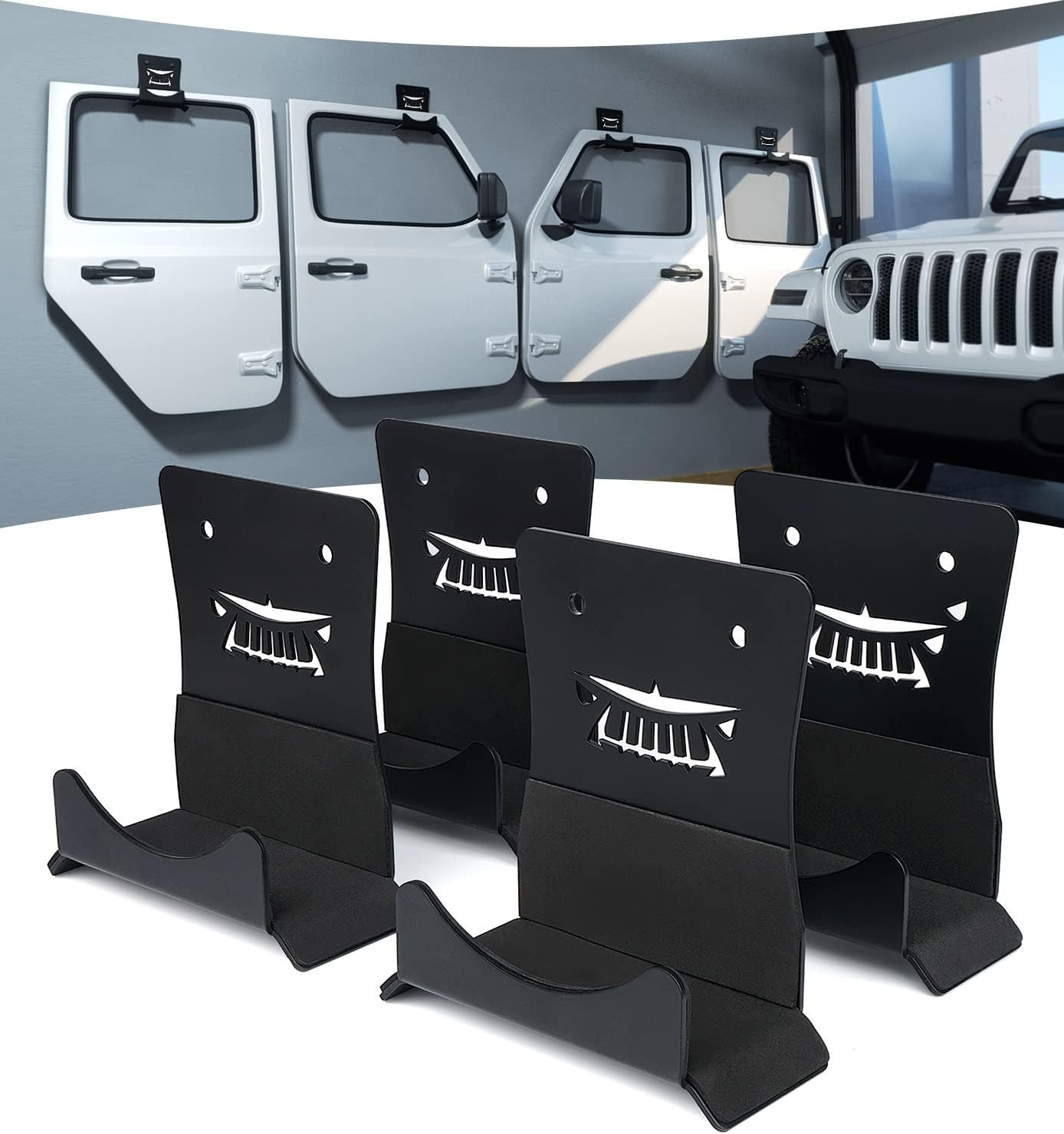 Storage Door Hangers Compatible with Jeep, Wall-Mounted Removable Door Storage Rack Bracket with Rubber Lining Compatible with 1956-2021 Jeep Wrangler CJ YJ TJ JK JKU JL JLU LJ JT - 4 Pack
