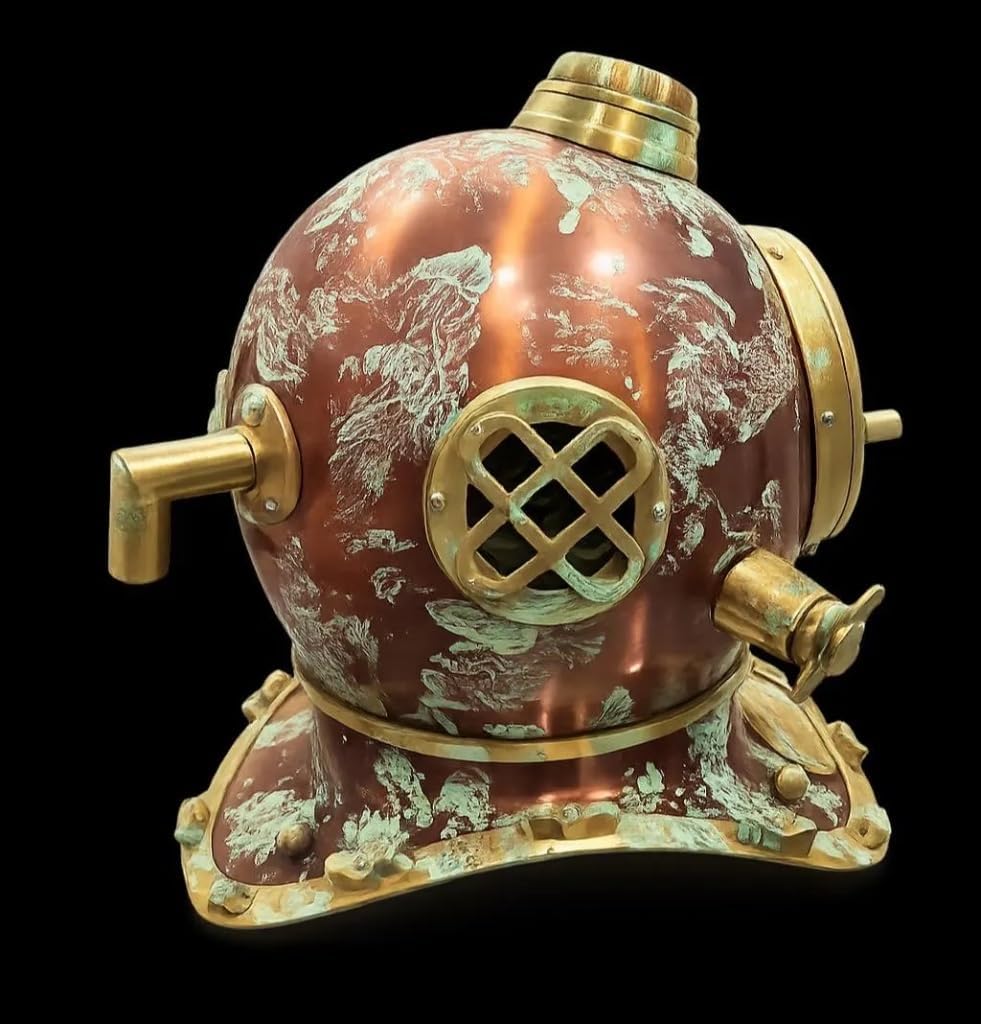 Anchor Engineering Vintage Diving Helmet, 1921, Copper & Brass Finish Antique Maritime Replica, Nautical Collectible Display Piece