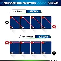 Vista 4 de Paquete de 4 baterías recargables ExpertPower LiFePO4 de litio de 12 V 5 Ah de ciclo profundo 2500-7000 ciclos de vida y 10 años de vida útil