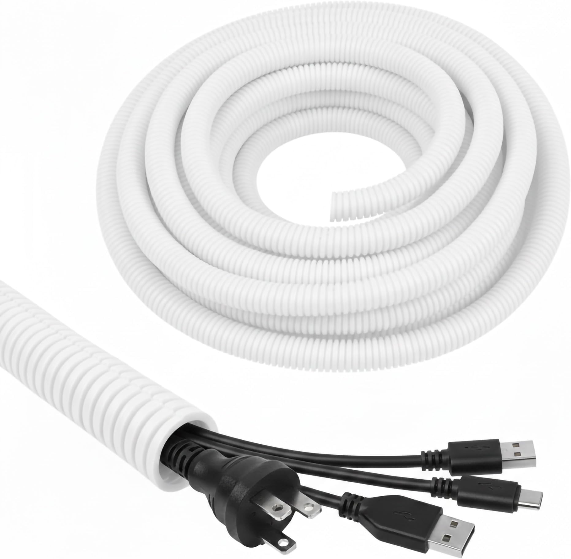 White Conduit Split Plastic Flexible Cable Tidy Solution Tube Trunking 10mm - 10m